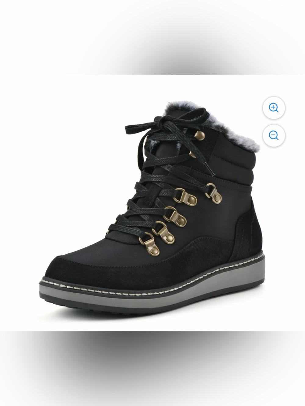 White Mountain Tamasha Lace Up Hiker Booties Black Faux Fur Boots EST Size 9